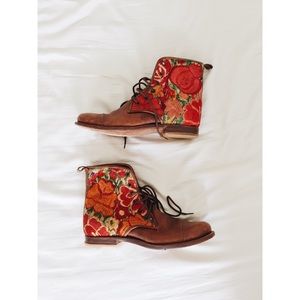 Handmade Floral Leather Lace-Up Boots by Teysha